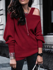 Solid Off-Shoulder Long Sleeve Sweater