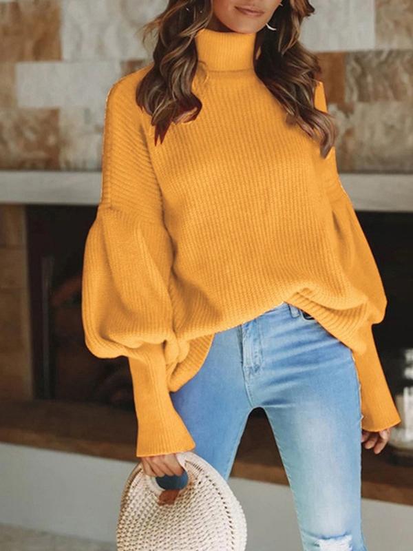 Turtleneck Solid Long Sleeve Knitted Sweater