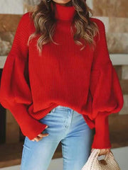 Turtleneck Solid Long Sleeve Knitted Sweater