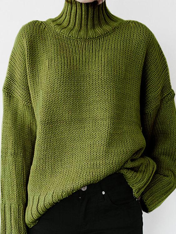 Turtleneck Solid Pullover Long Sleeve Sweater
