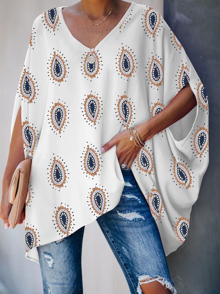 Feather Print Doll Sleeve Casual T-Shirt