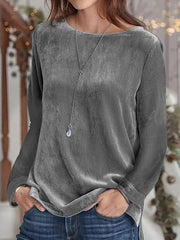 Gold Velvet Long Sleeve Round Neck T-Shirt