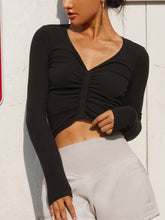 Pleated Sexy V-Neck Long Sleeve T-Shirt