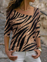 Printed Diagonal Neck Long Sleeve T-Shirt