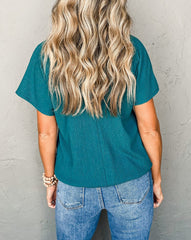 Crinkled V Neck Wide Sleeve T-shirt