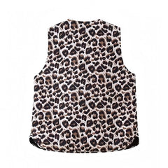 Leopard Print Bow Lace Up V-Neck Sleeveless Vest Top Blouse