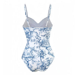 Nantucket Blue Floral Print Spaghetti Strap Underwire One Piece Swimsuit