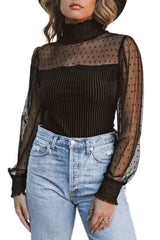 Dotted Mesh Ribbed Velvet Bodysuit