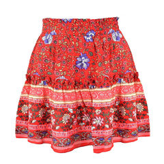 Wailuku Red Floral Print Ruffle Mid-High Rise Tiered Mini Skirt