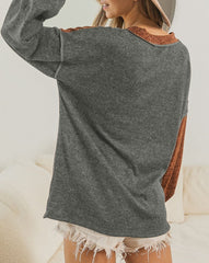 Colorblock Exposed Seam V-Neck Top