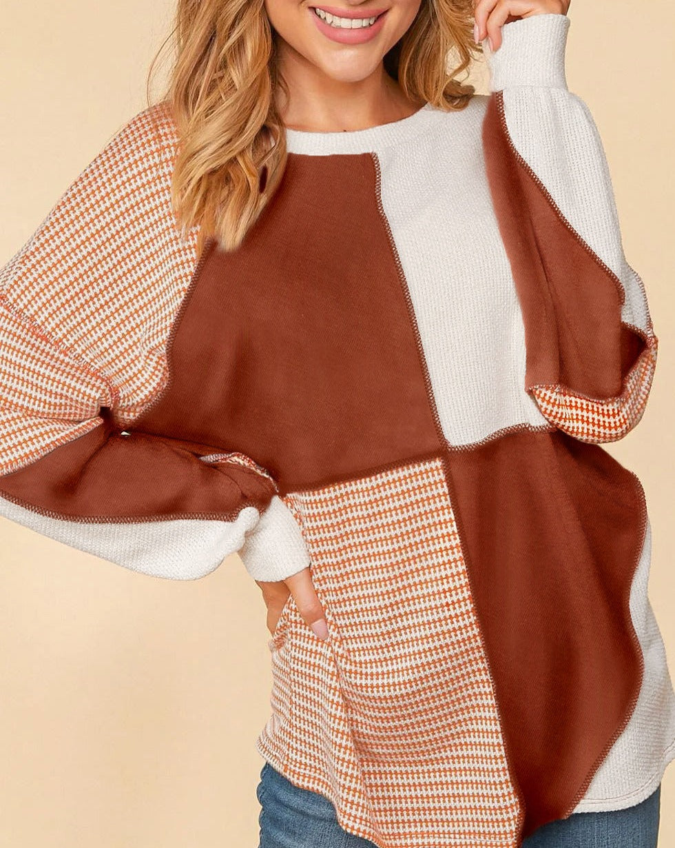 Colorblock Reverse Seam Oversized Top