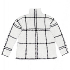 White Plaid Turtleneck Knit Oversized Sweater