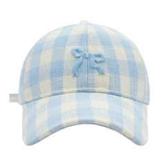 Light Blue Bow Gingham Checkered Trucker Sun Hat