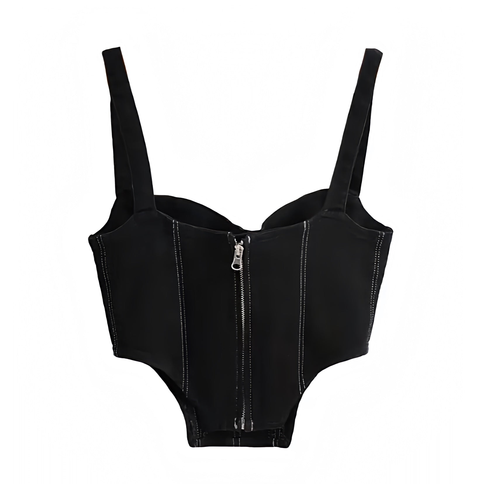 Black Slim Fit Corset Sweetheart Neckline Spaghetti Strap Crop Tank Top