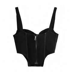 Black Slim Fit Corset Sweetheart Neckline Spaghetti Strap Crop Tank Top