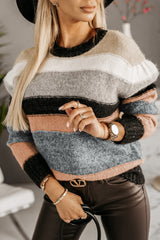 Colorblock Stripe Puff Sleeve Sweater