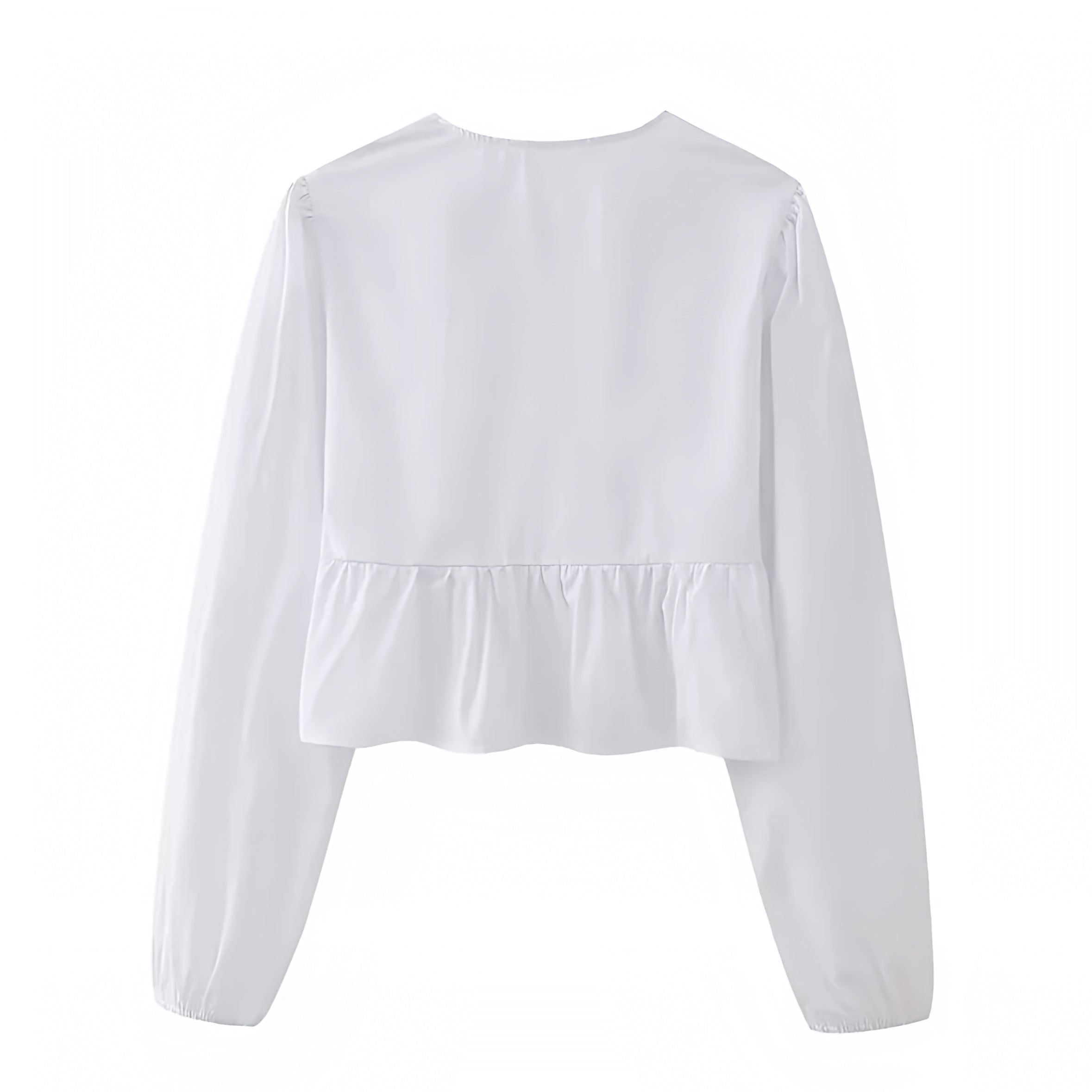 White Bow Lace Up Long Puff Sleeve Camisole Blouse Top