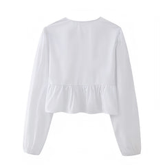 White Bow Lace Up Long Puff Sleeve Camisole Blouse Top