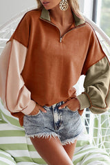 Colorblock Exposed Seam Zipped Sweatshirt