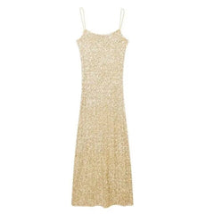 Gold Glitter Spaghetti Strap Bodycon Maxi Dress