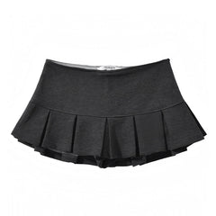 Dark Grey Pleated Low Rise Mini Micro Skirt