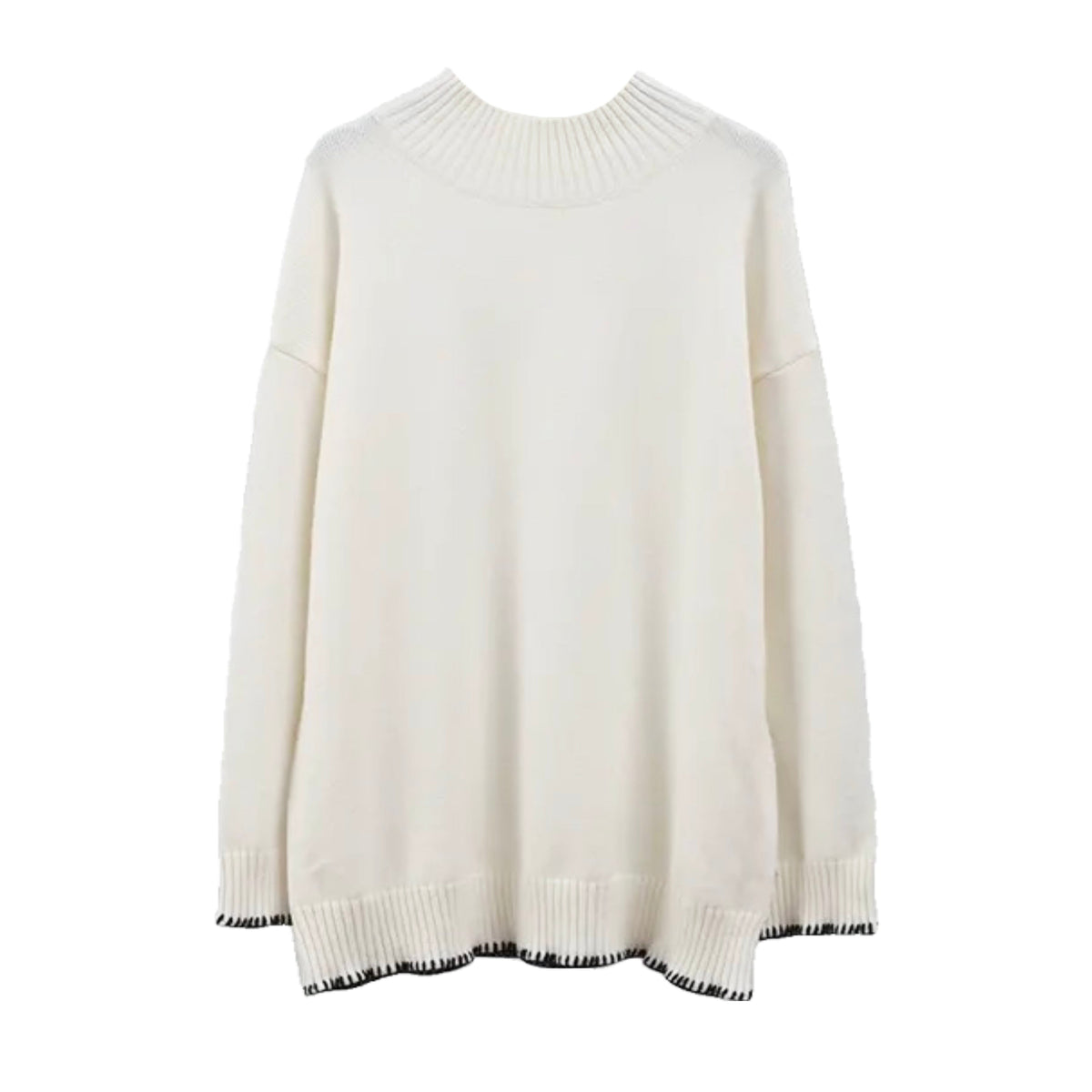Ivory Knit Black Trim Oversized Turtleneck Sweater