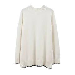 Ivory Knit Black Trim Oversized Turtleneck Sweater