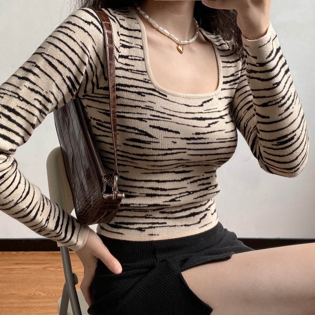 Neutral Tiger Knit Sweater ~ HANDMADE