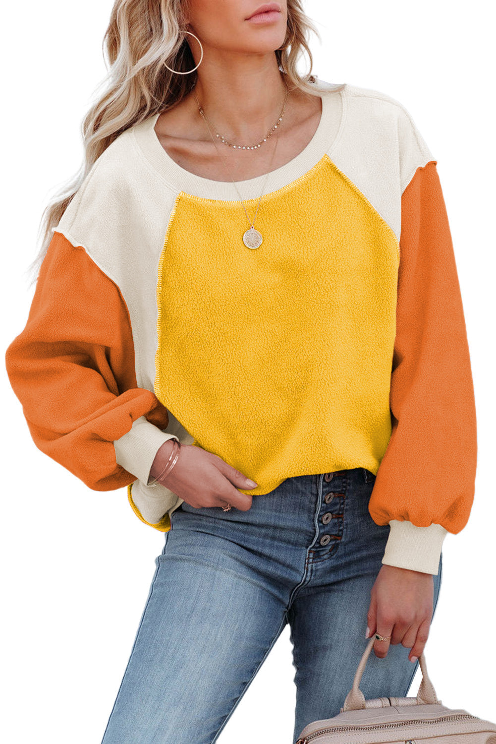 Colorblock Pullover Fleece Sweatshirt