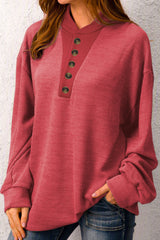 Contrast Trim Buttoned Henley Sweatshirt