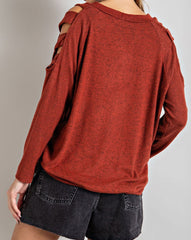 Cutout Shoulder Long Sleeve Top