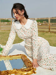 Floral Fantasy: Ditsy Floral Frill Trim Peter Pan Collar Dress