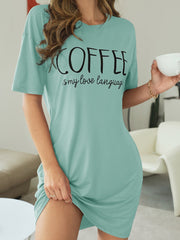 Mint Green Slogan Graphic Drop Shoulder Nightdress - Stay Stylish and Comfortable all Night Long