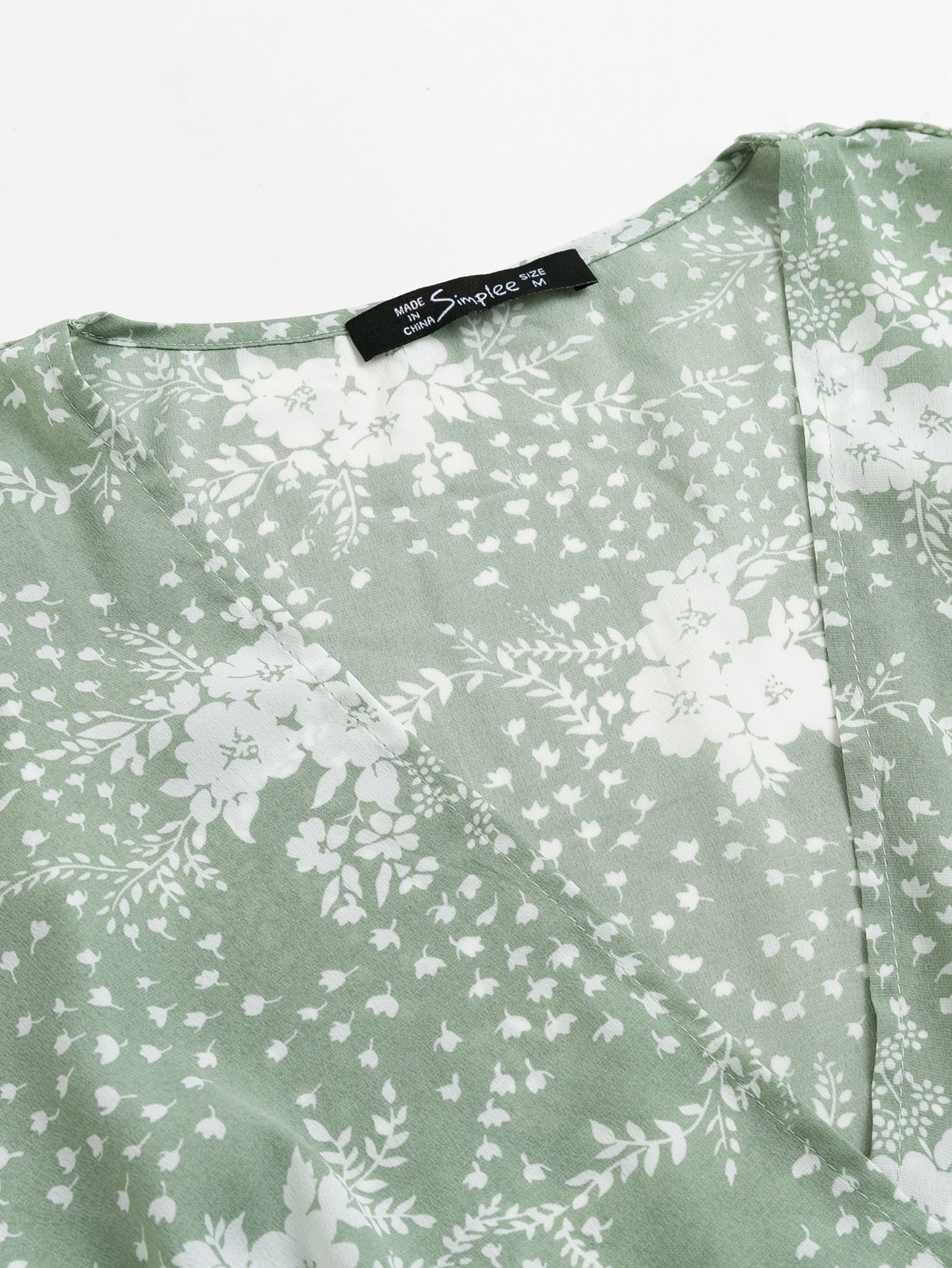 Floral Elegance: Simple Slit Bell Sleeve Ruffle Wrap Dress