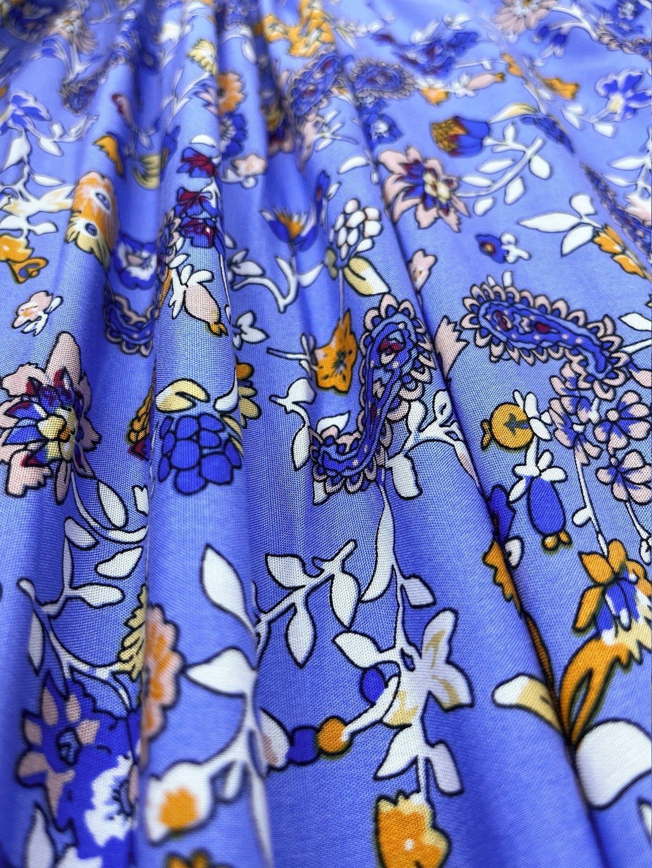 Sweetheart Floral Print Dress with Lettuce Trim and Shirred Waist