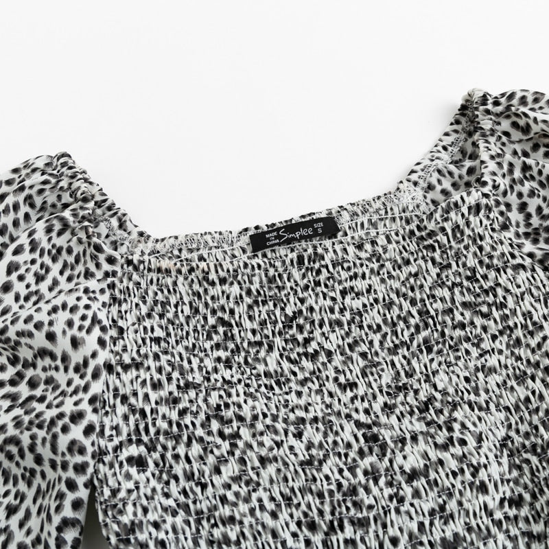Leopard Romper with Lantern Sleeves and Layered Trim
