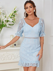 Sweetheart Neck Puff Sleeve Ruffle Hem Lace Dress: A Flirty and Feminine Choice
