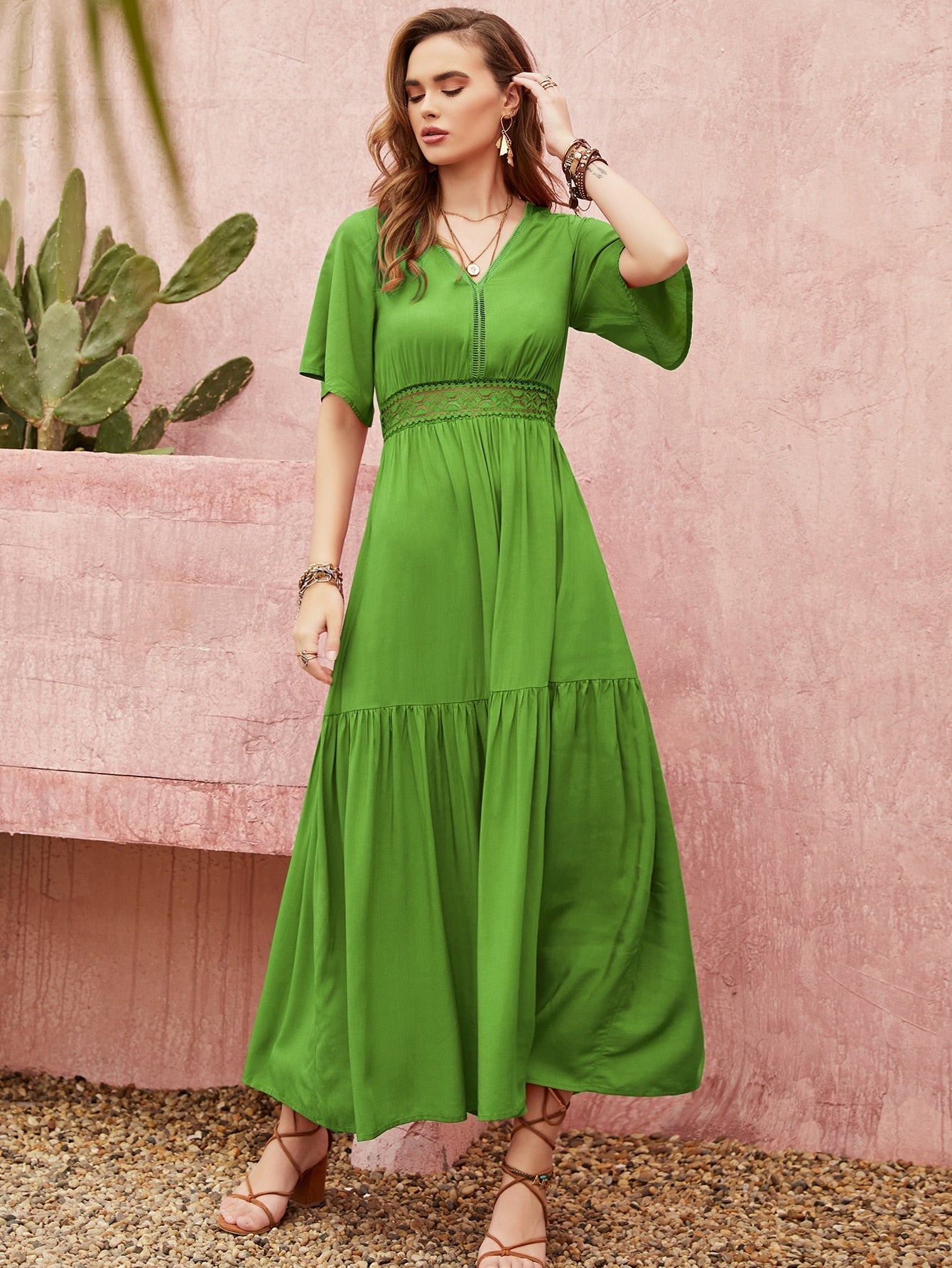 Lace Ruffle A-Line Dress: A Solid Contrast for Your Wardrobe