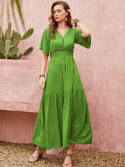 Lace Ruffle A-Line Dress: A Solid Contrast for Your Wardrobe