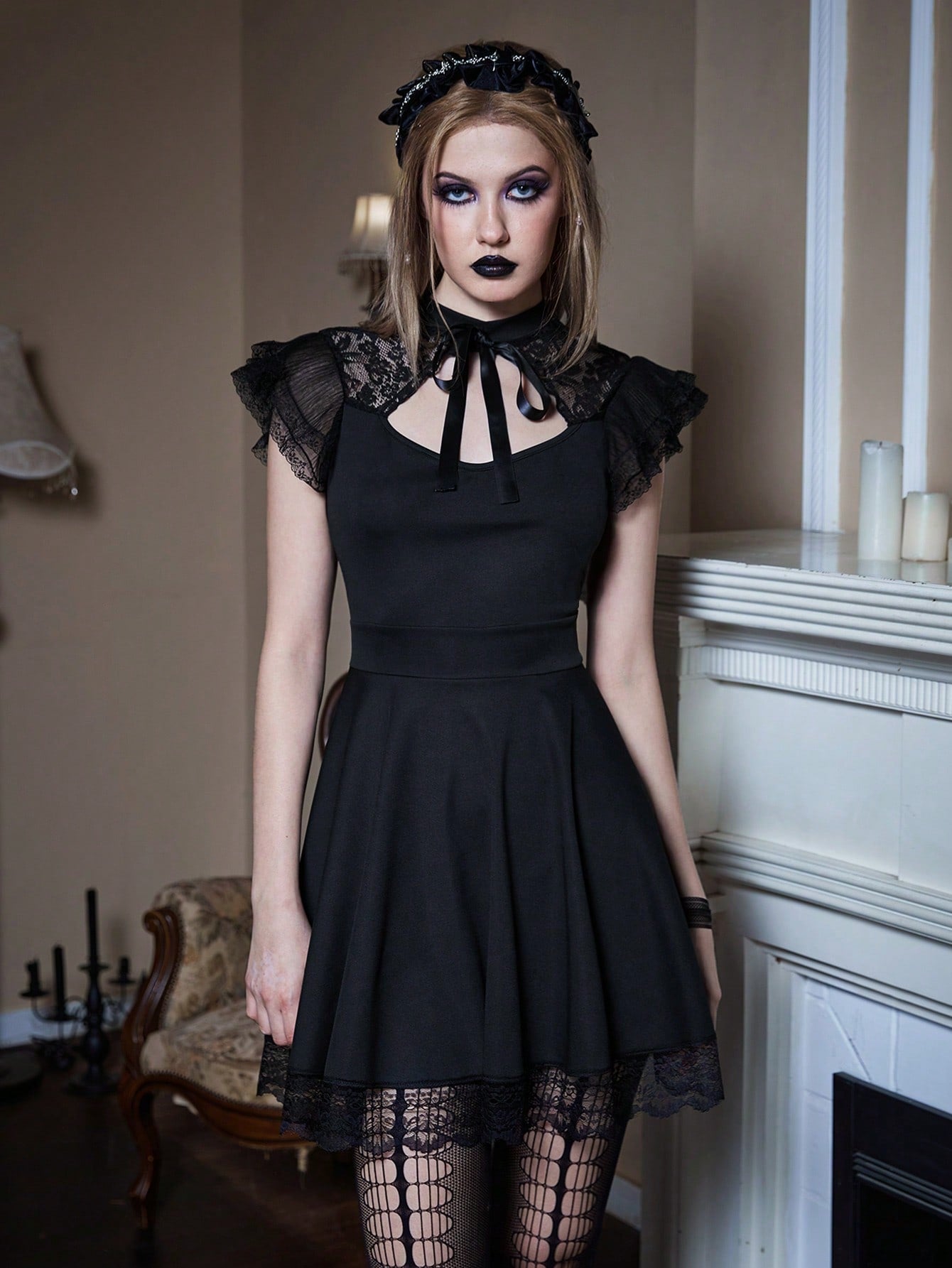 Romantic Goth Lace Patchwork Formal Dress