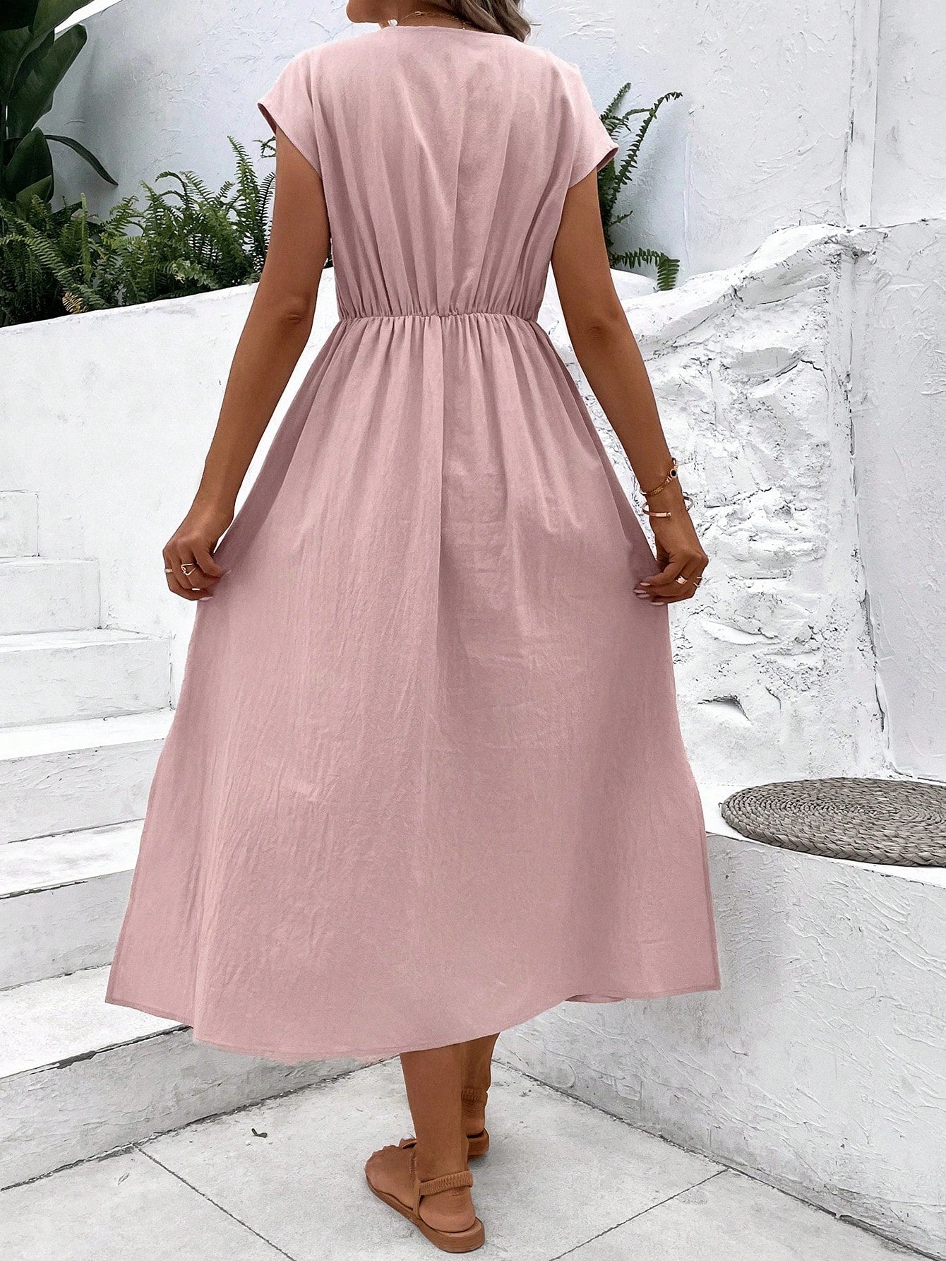 Summer Chic: Solid Color Front Button Side Slit Maxi Dress