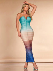Radiant Ombre Ruched Tube Bodycon Dress: The Ultimate Statement Piece