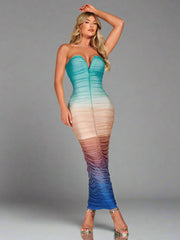 Radiant Ombre Ruched Tube Bodycon Dress: The Ultimate Statement Piece