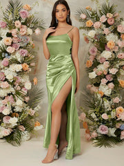 Effortless Elegance for Your Special Day with Split Thigh Satin Cami Bridesmaid Dress
