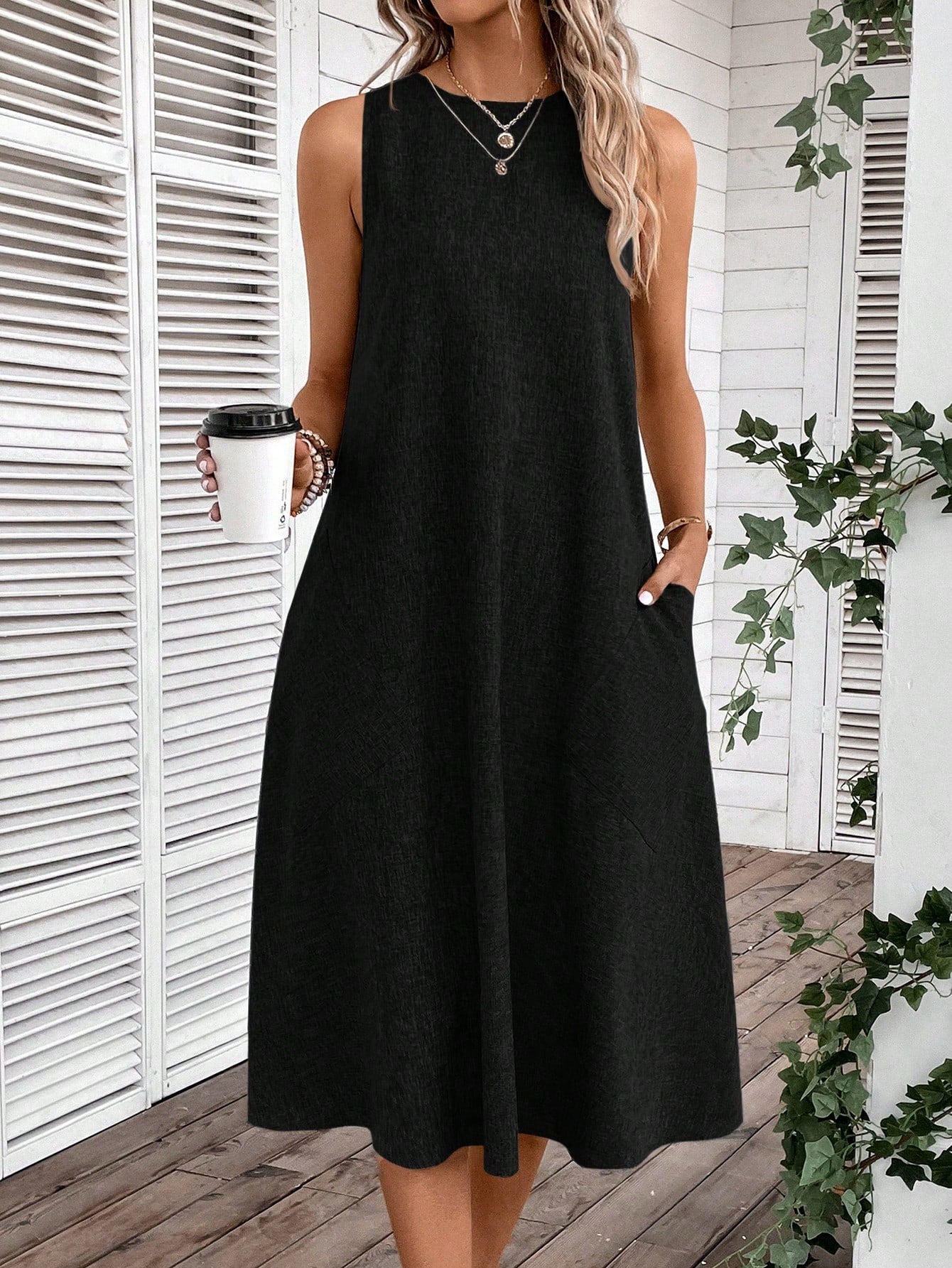 Luxe Comfort: Solid Color Slant Pocket Tank Dress