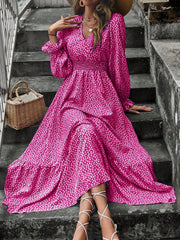 Vintage Vibes: Ditsy Floral Print Dress with Flounce Sleeve and Ruffle Hem