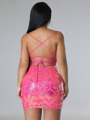 Pink Perfection: Sparkle and Shine Sparkling Sequined V-neck Dress