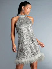 Sparkling Sequin Halter Neck Patchwork Dress: The Ultimate Outfit for Your Next Night Out