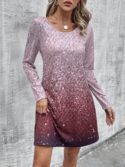Enchanting Ombre: Round Neck Long Sleeve Dress