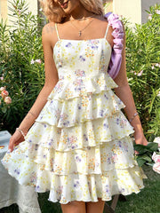 Sun-kissed Blooms: Floral Printed Tiered Cami Dress for Vacation